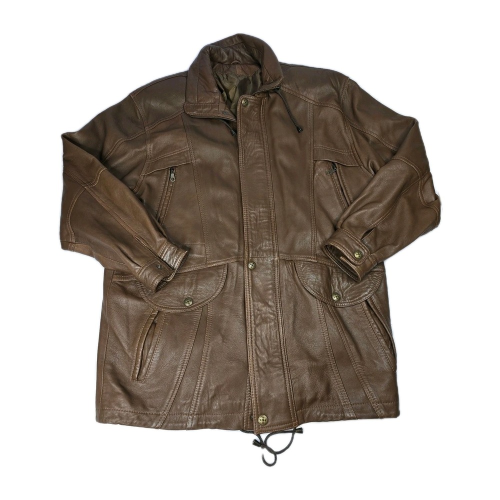 Vintage Echtes Leder‎ Explorer Barn Leather Jacket Mens 54 Brown Full Zip Button
